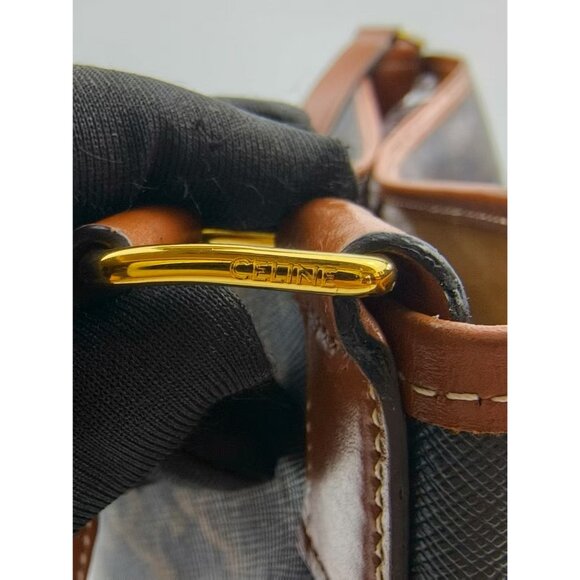 Pre-owned Celine Triomphe Canvas Calfskin Medium Bucket Bag Tan - Picture 8 of 14